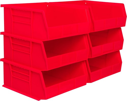 Stackable red storage bins - stackable,